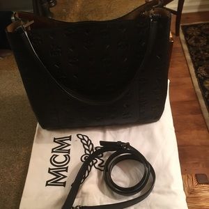 Authentic MCM black monogram Leather Klara bag